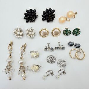 Lot of 12 Clip On & Screw Back Vintage Earrings Coro Richelieu Hollywood Regency